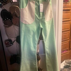 Mint Green Wide Leg Corduroy Pants by Hammies